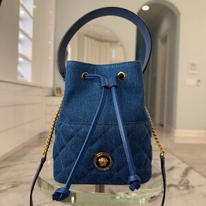 🌟 SOLD 🌟 NWT Versace Blue Quilted Denim Leather Crossbody Shoulder Bag